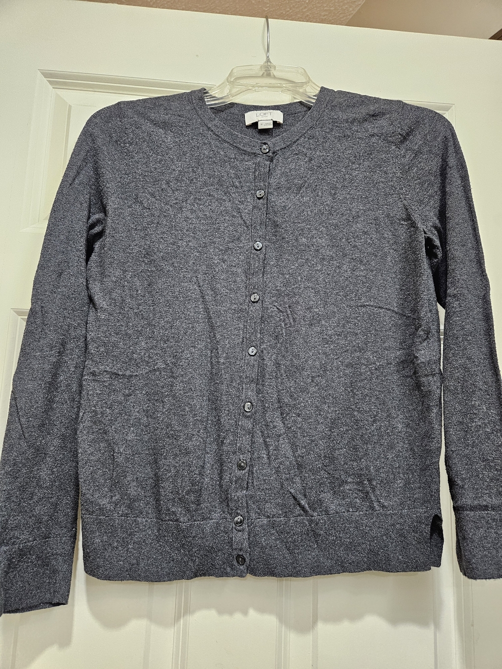 Ann Taylor Women’s Crewneck Button-Down Cardigan - Charcoal Gray
